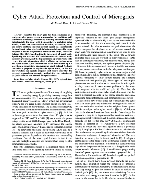 (PDF) Cyber Attack Protection and Control of Microgrids