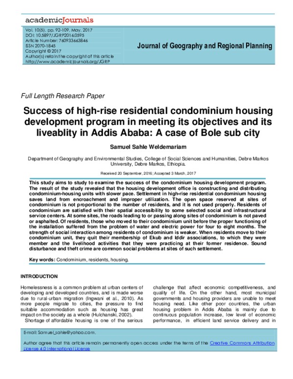 (PDF) Journal of Geography and Regional Planning Success of high-rise ...