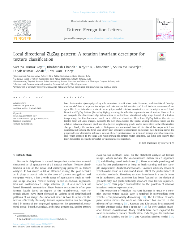 (PDF) Local directional ZigZag pattern: A rotation invariant descriptor ...