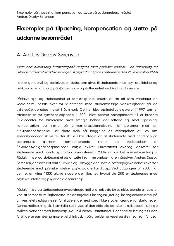 (PDF) Eksempler på tilpasning, kompensation og støtte på uddannelsesområdet