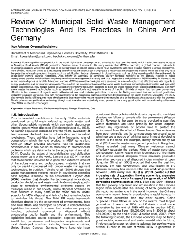 (PDF) Review Of Municipal Solid Waste Management Technologies And Its ...