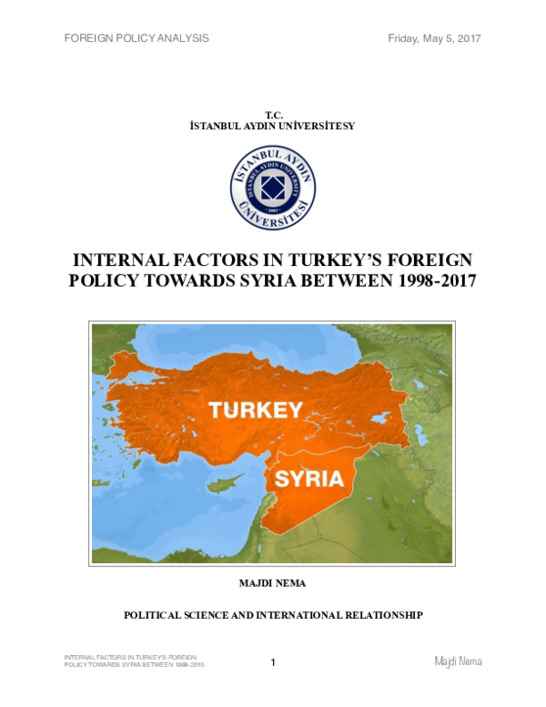 (PDF) INTERNAL FACTORS IN TURKEY'S FOREIGN POLICY TOWARDS SYRIA BETWEEN ...