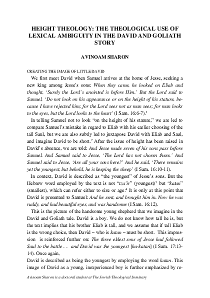 First page of “Height Theology: The Theological Use of Lexical Ambiguity in the David and Goliath Story”