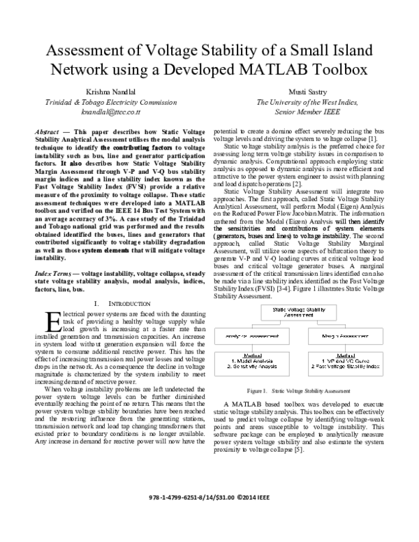(PDF) Assessment of voltage stability of a small island network using a ...
