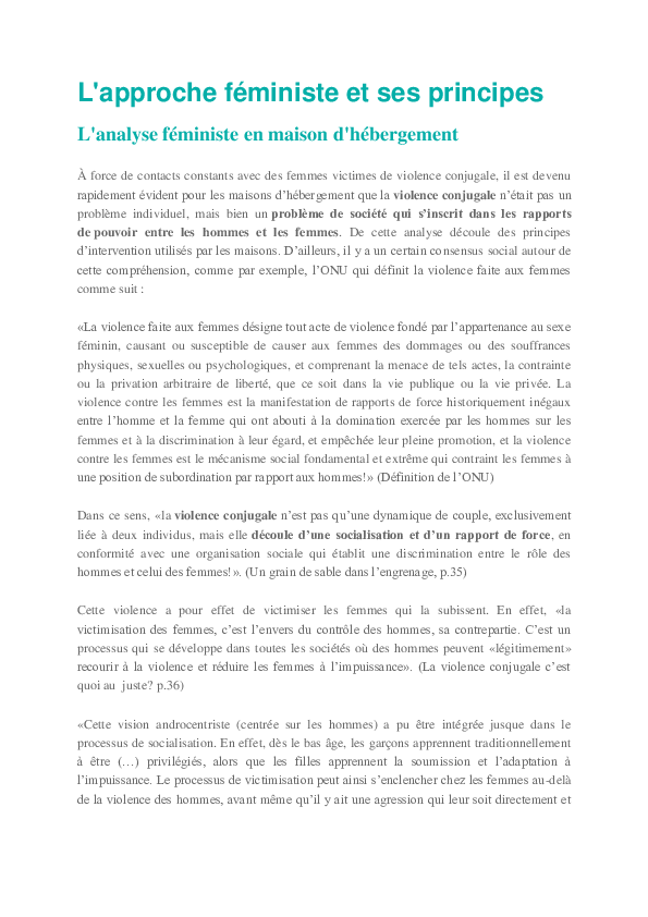 (DOC) L'approche féministe et ses principes