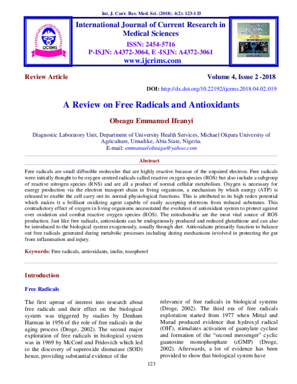  pdf a review on free radicals and antioxidants pdf