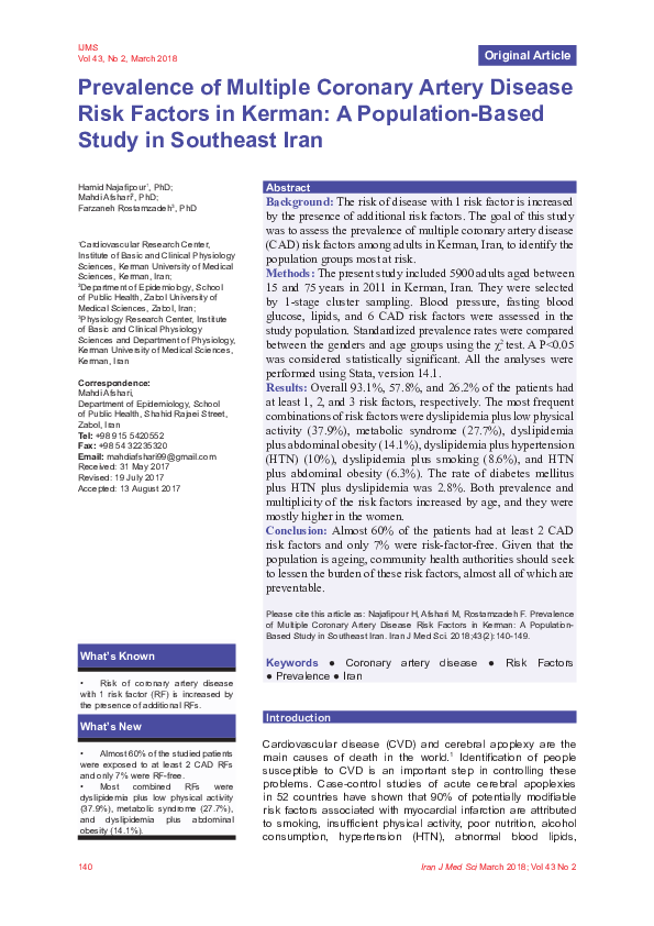 (PDF) Prevalence of Multiple Coronary Artery Disease Risk Factors in ...