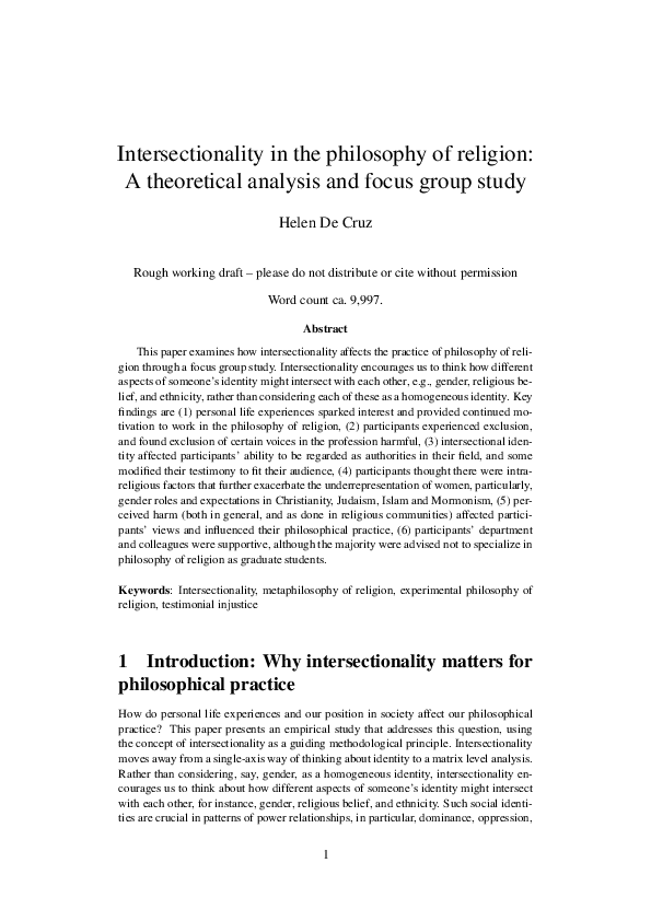 (PDF) Intersectionality in the philosophy of religion: A theoretical ...