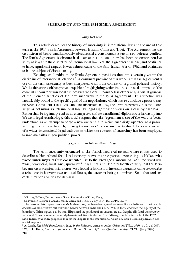 (PDF) SUZERAINTY AND THE 1914 SIMLA AGREEMENT Amy Kellam Academia.edu