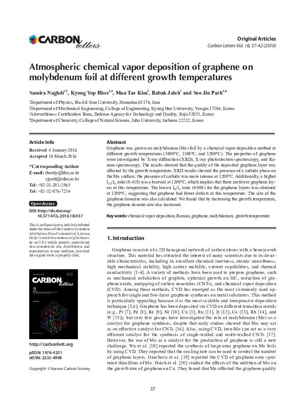 (PDF) Atmospheric chemical vapor deposition of graphene on molybdenum ...