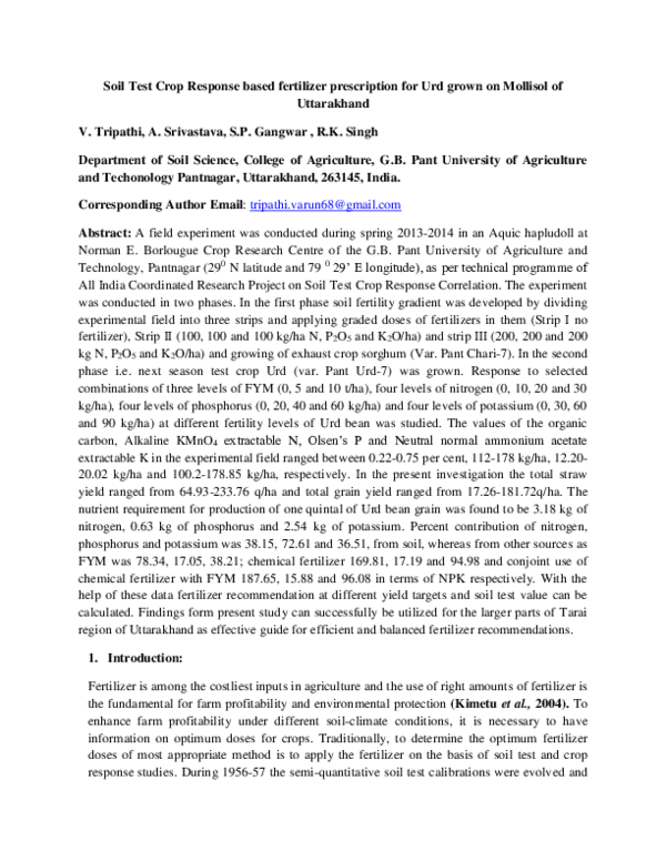 (DOC) Soil Test Crop Response based fertilizer prescription for Urd ...