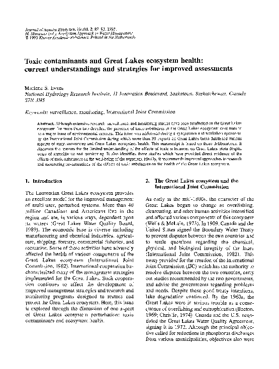 (PDF) Toxic contaminants and Great Lakes ecosystem health: current ...