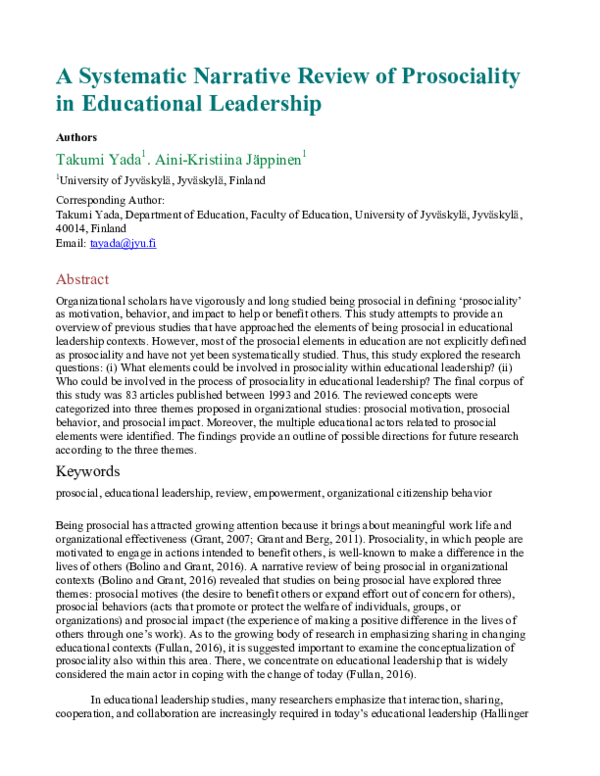 (PDF) A Systematic Narrative Review of Prosociality in Educational ...