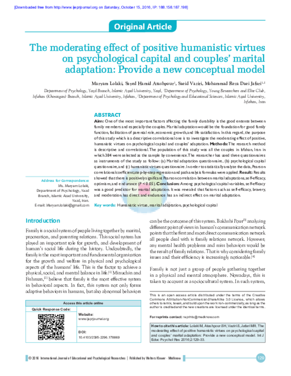 (PDF) The moderating effect of positive humanistic virtues on ...
