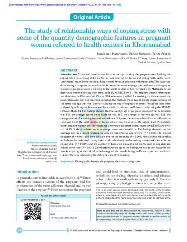 (PDF) The study of relationship ways of coping stress with some of the ...