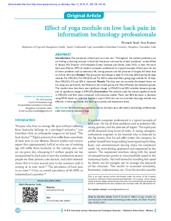 (PDF) Effect of yoga module on low back pain in information technology ...