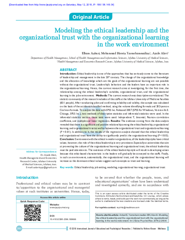 (PDF) Modeling the ethical leadership and the organizational trust with ...