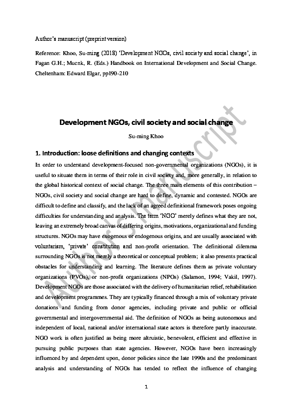 (DOC) Development NGOs, civil society and social change