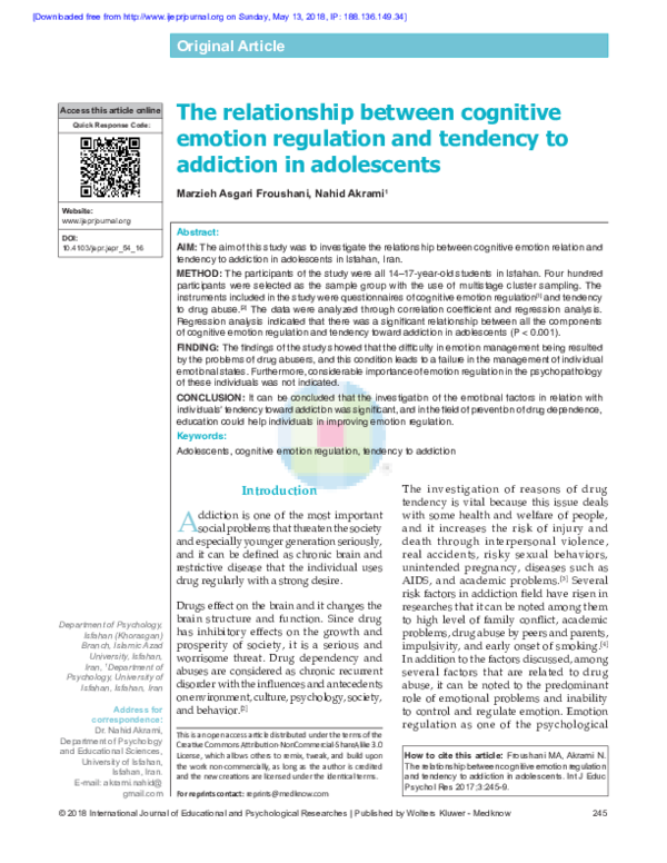 (PDF) The relationship between cognitive emotion regulation and ...