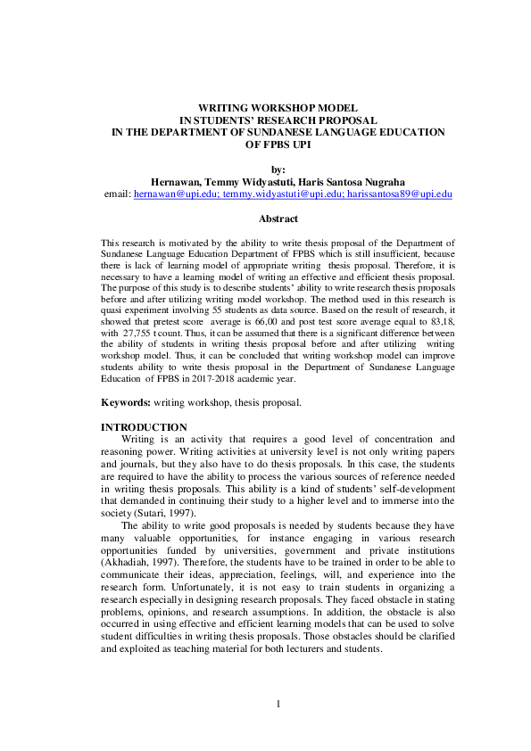 (PDF) WRITING WORKSHOP MODEL IN STUDENTS' RESEARCH PROPOSAL IN THE ...