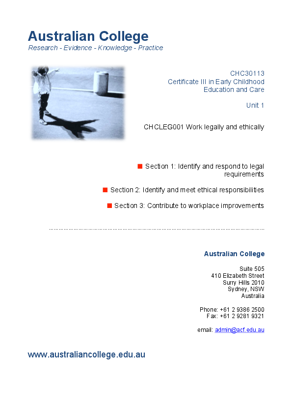 Pdf Australian College Chcleg001 Work Legally And Ethically