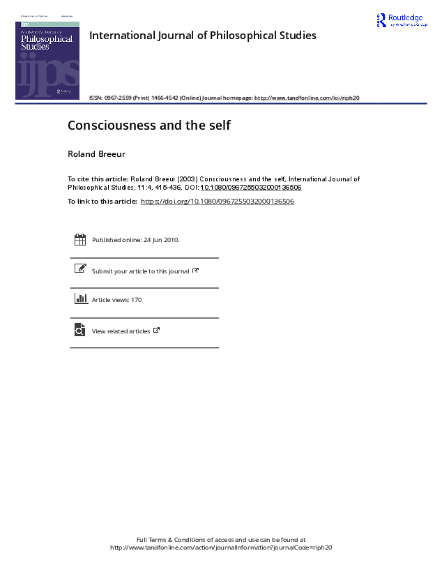 (PDF) International Journal of Philosophical Studies Consciousness and ...