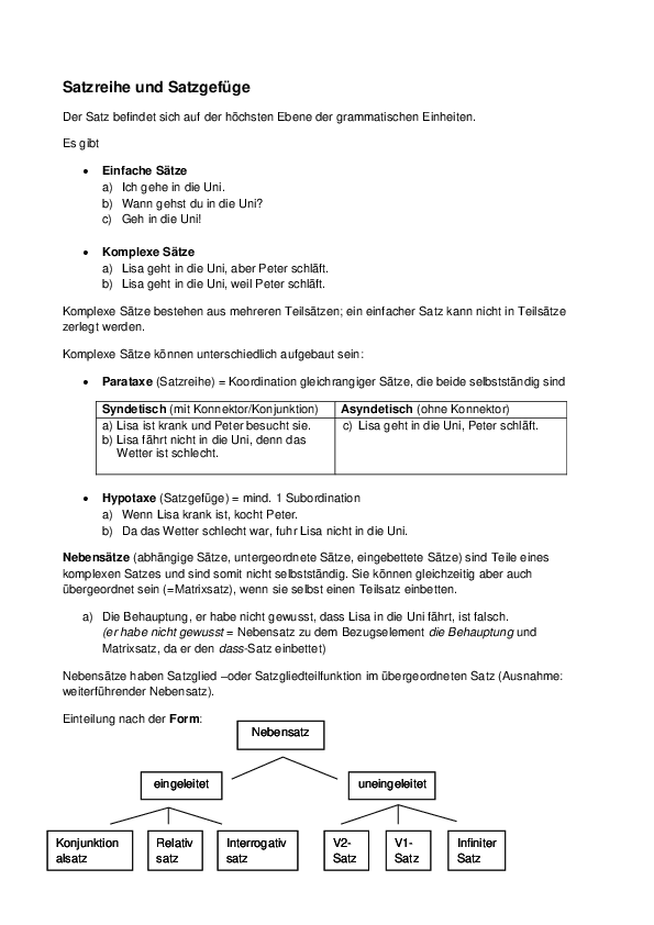 übungen Zu Satzreihe Und Satzgefüge (DOC) Satzreihe und Satzgefüge