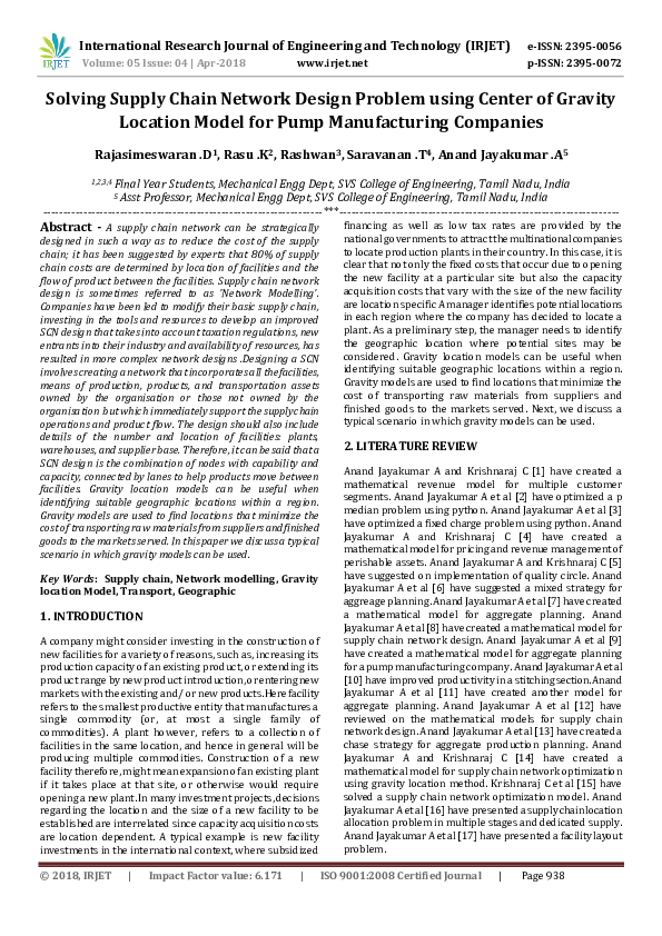 (PDF) Solving Supply Chain Network Design Problem using Center of