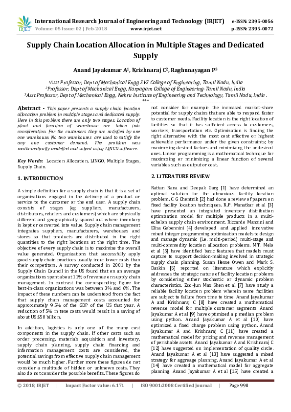 (PDF) Supply Chain Location Allocation in Multiple Stages and Dedicated