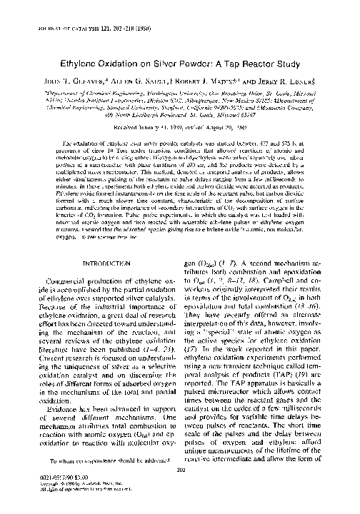 (PDF) Ethylene oxidation on silver powder: A tap reactor study