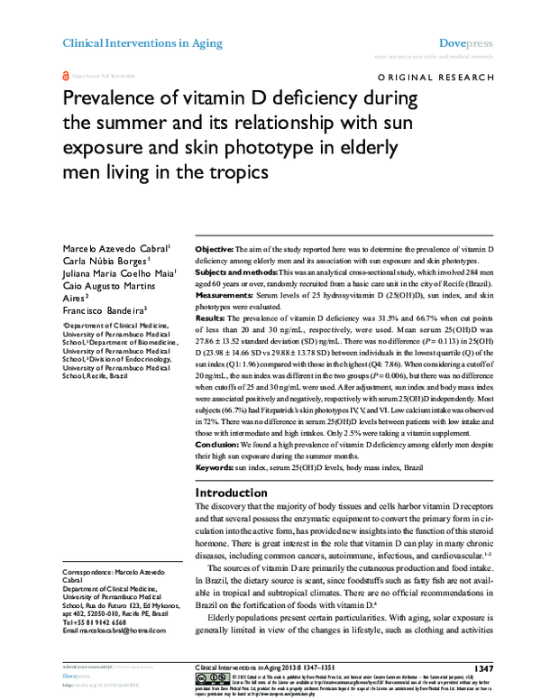 (PDF) Prevalence of vitamin D deficiency during the summer and its