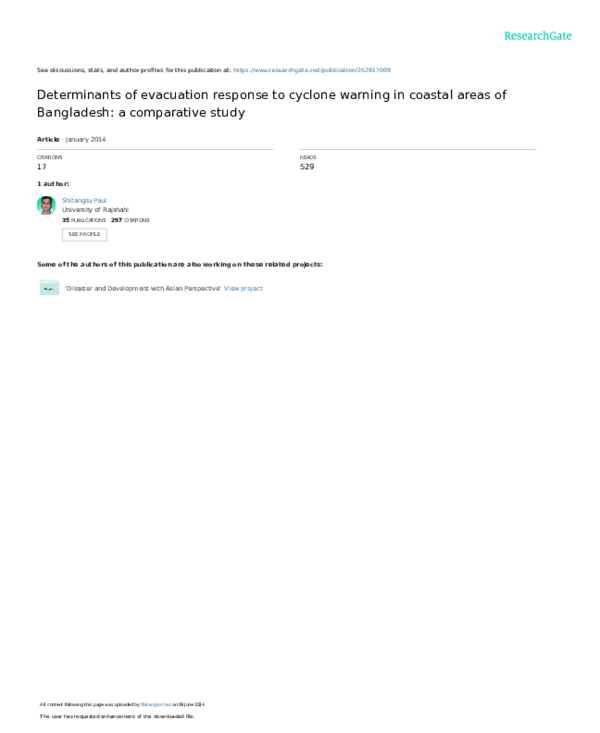 (PDF) Determinants of Evacuation Response to Cyclone Warning in Coastal ...