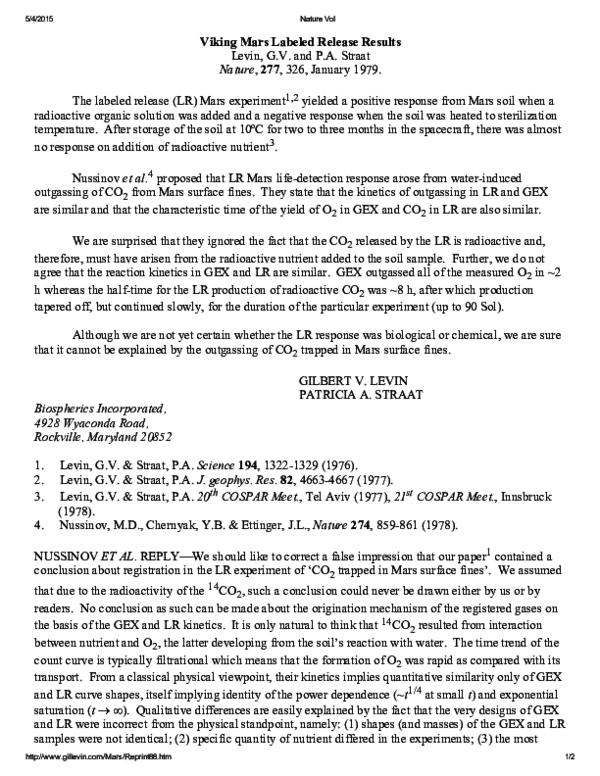 Pdf 1979 1 Viking Mars Labeled Release Results Pdf Gilbert V Levin Academia Edu
