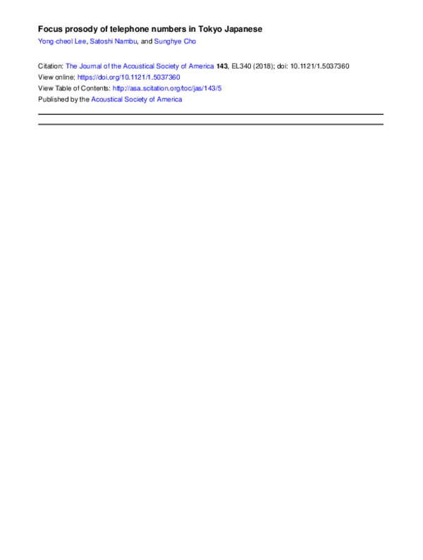 (PDF) Focus prosody of telephone numbers in Tokyo Japanese