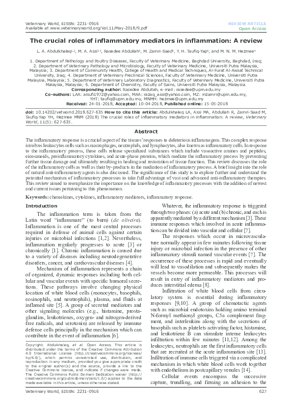 (PDF) The crucial roles of inflammatory mediators in inflammation: A review