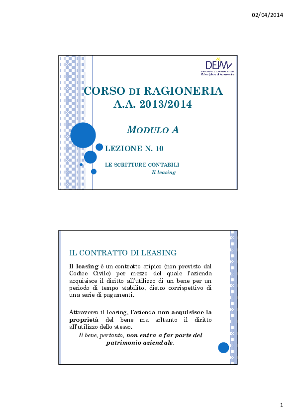 (PDF) IL CONTRATTO DI LEASING