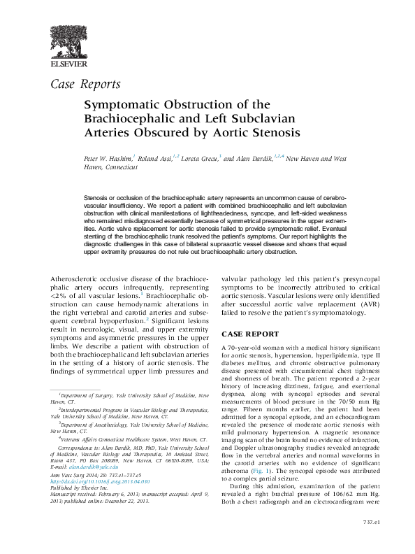 (PDF) Symptomatic Obstruction of the Brachiocephalic and Left