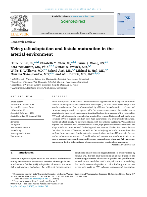 (PDF) Vein graft adaptation and fistula maturation in the arterial