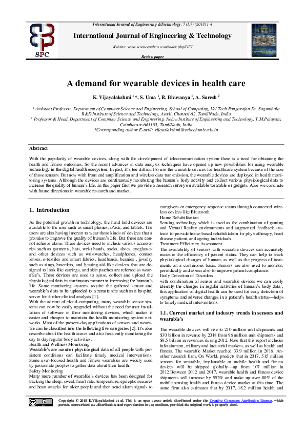 (PDF) A demand for wearable devices in health care Suresh A