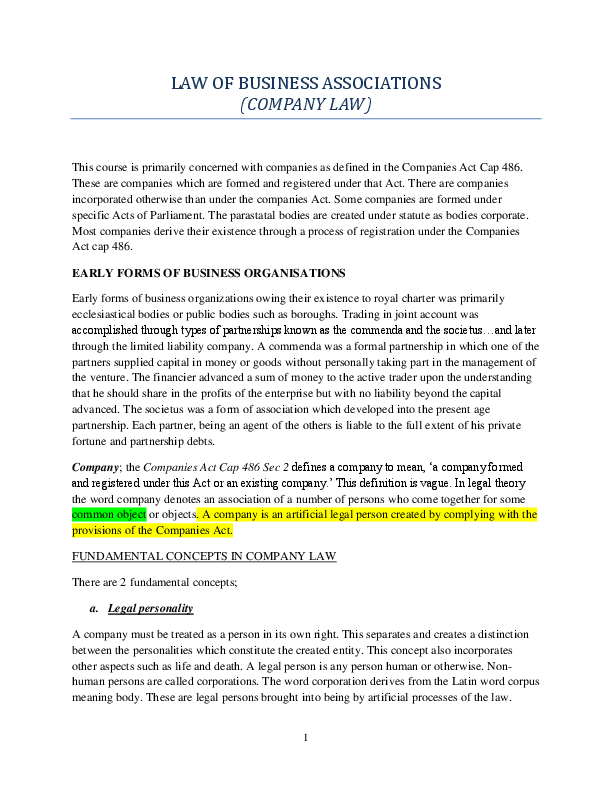 (DOC) Company Law Notes Kenya Patrick Kilonzo Academia.edu