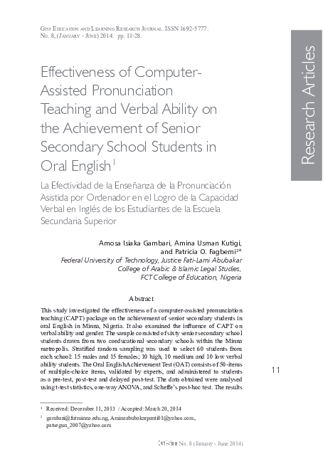 (PDF) Effectiveness of Computer- Assisted Pronunciation Teaching and ...