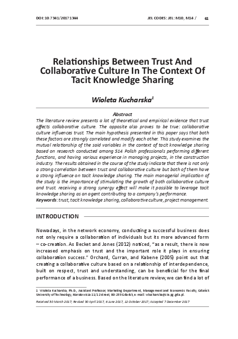 (PDF) Relationships Between Trust And Collaborative Culture In The ...