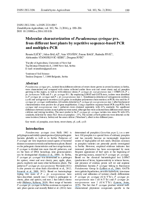 (PDF) Molecular characterization of Pseudomonas syringae pvs. from ...