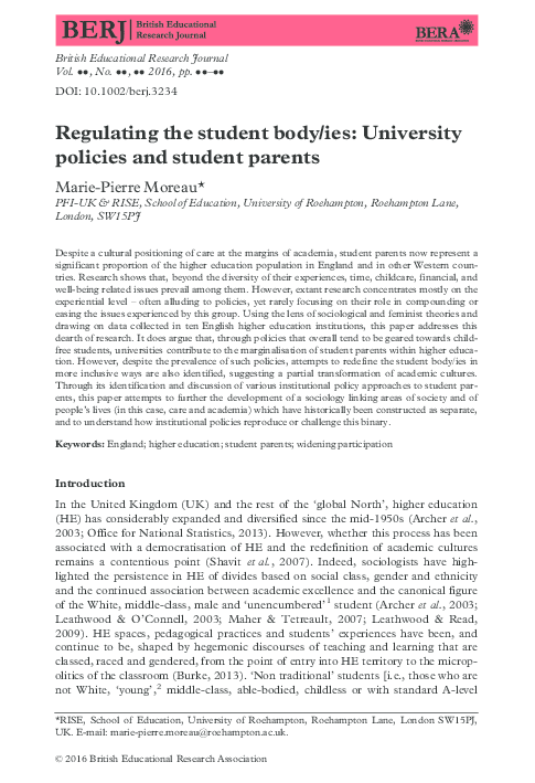 (PDF) Regulating the student body/ies: University policies and student ...