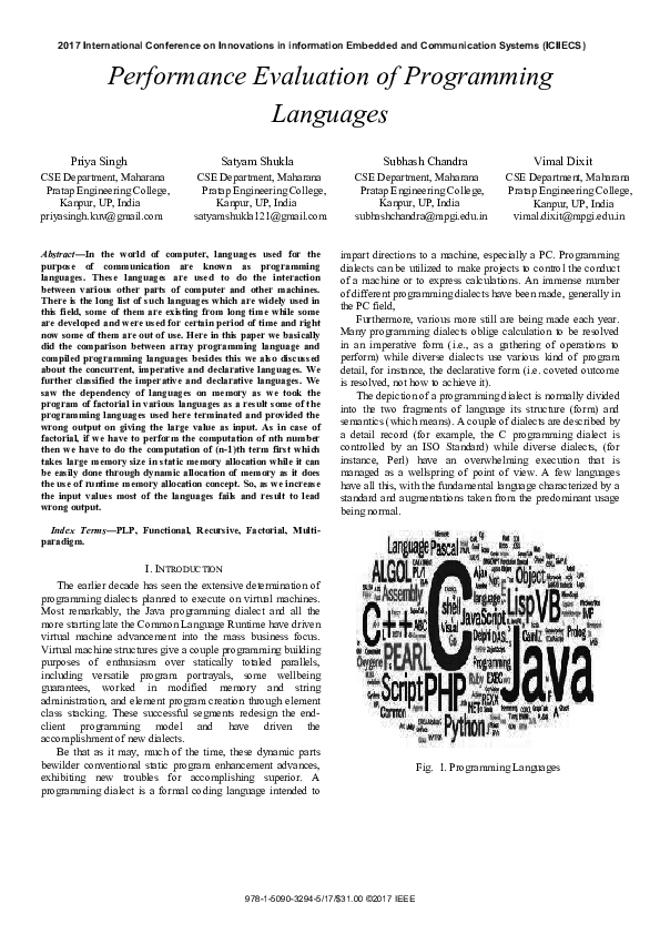 (PDF) Performance Evaluation of Programming Languages