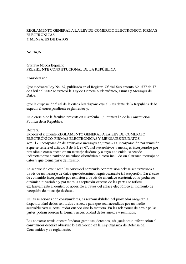 Doc Reglamento General A La Ley De Comercio Electrónico Firmas