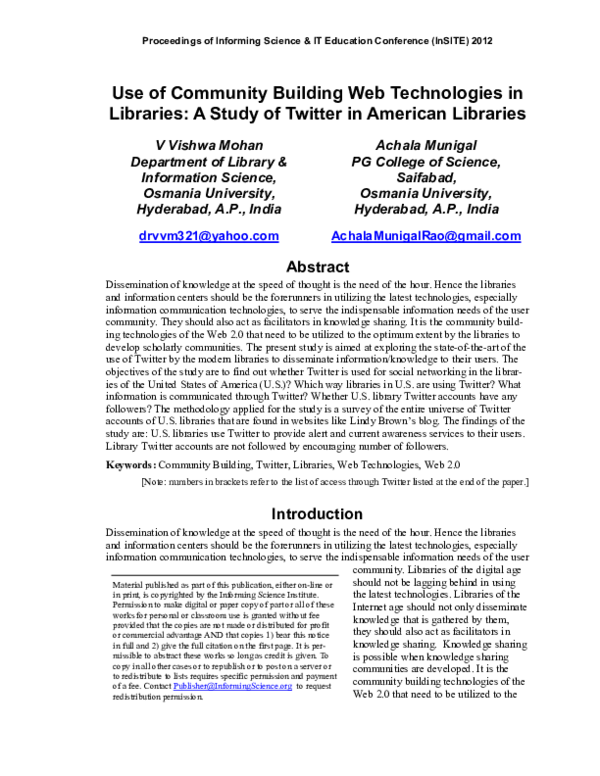 (PDF) Use of Community Building Web Technologies in Libraries: A Study ...