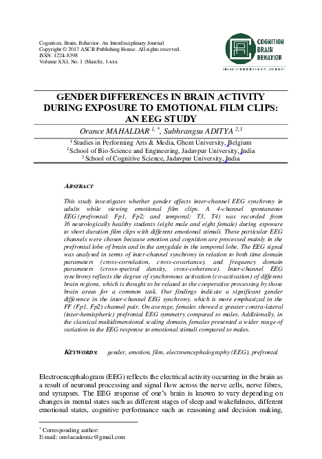 (PDF) GENDER DIFFERENCES IN BRAIN ACTIVITY DURING EXPOSURE TO EMOTIONAL ...