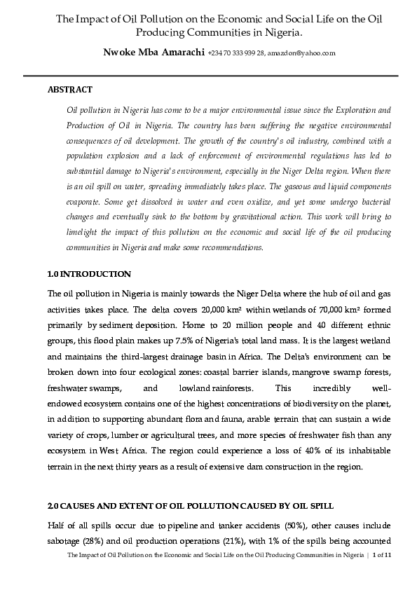 (DOC) The Impact of Oil Pollution on the Economic and Social Life on