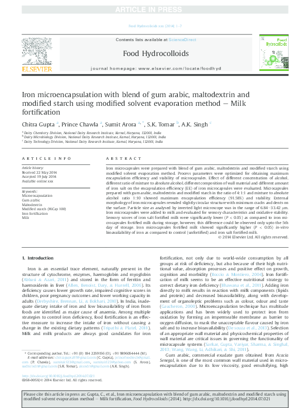 (PDF) Iron microencapsulation with blend of gum arabic, maltodextrin ...